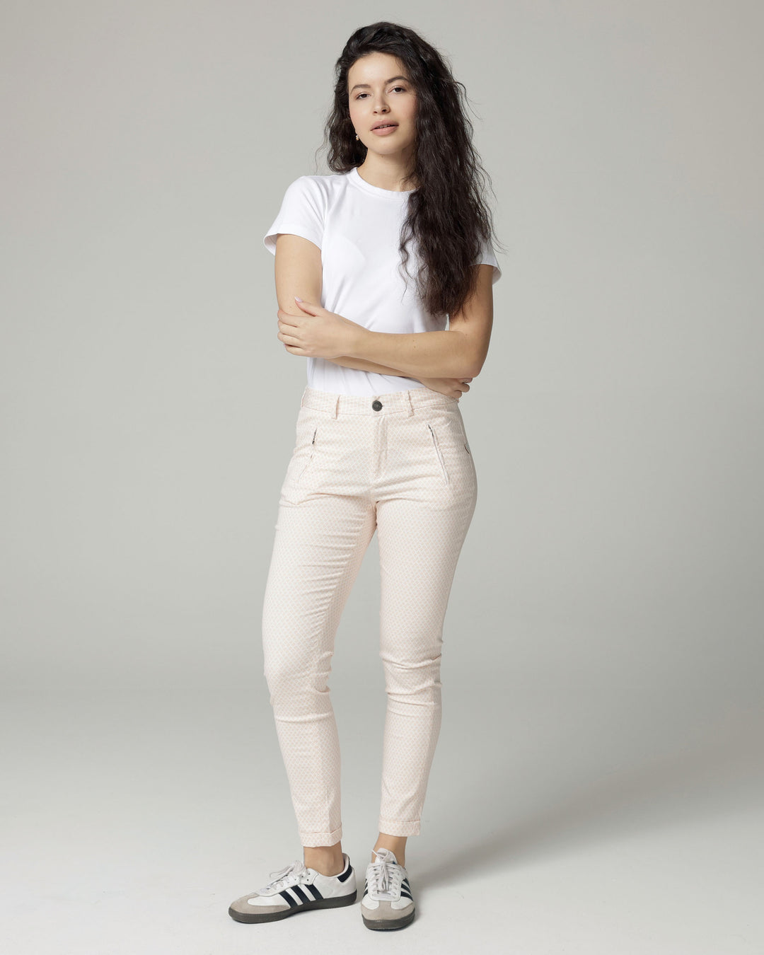 The Terry, Ivory/Nude Printed Slim Trousers