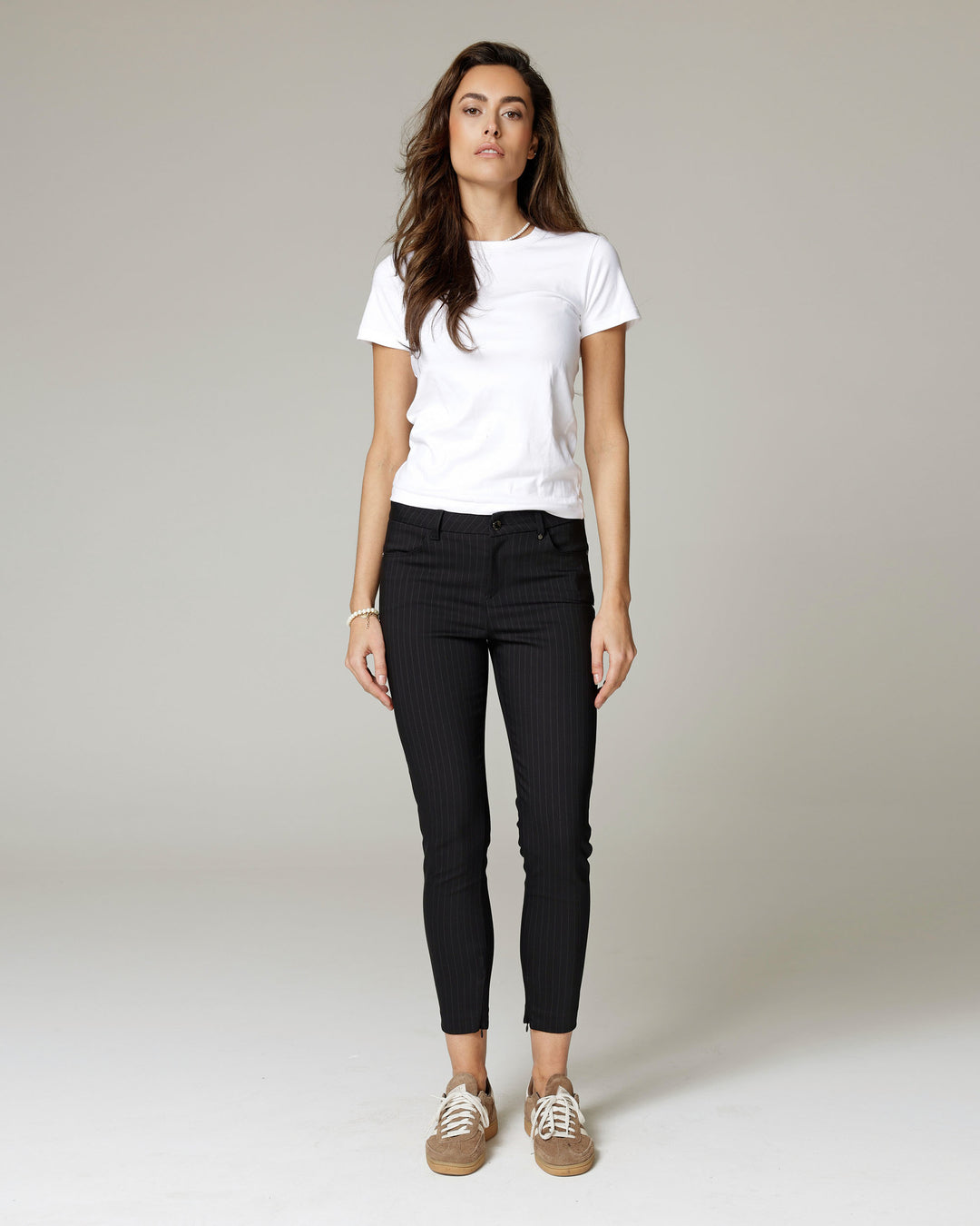 The Amara, Black Pinstripe Skinny Trousers