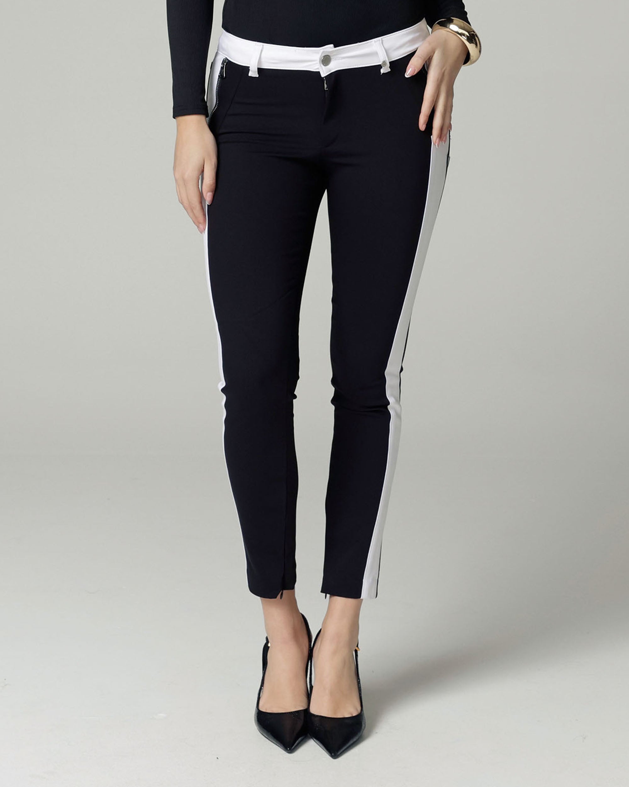 Black & White Stripe Skinny Trousers | The Bonita Secondary image