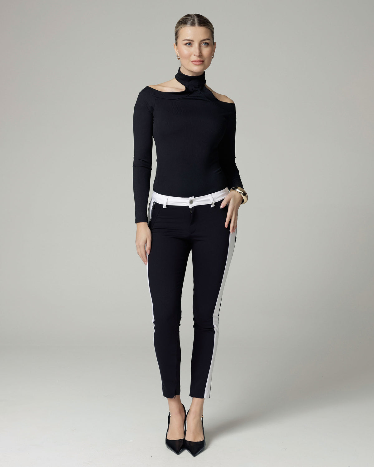 Black & White Stripe Skinny Trousers | The Bonita Main image