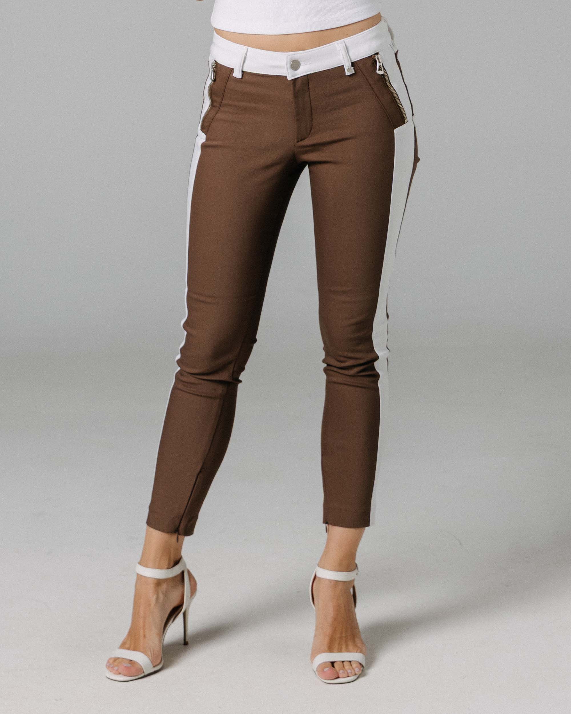 Coffee & White Stripe Skinny Trousers | The Bonita Secondary image