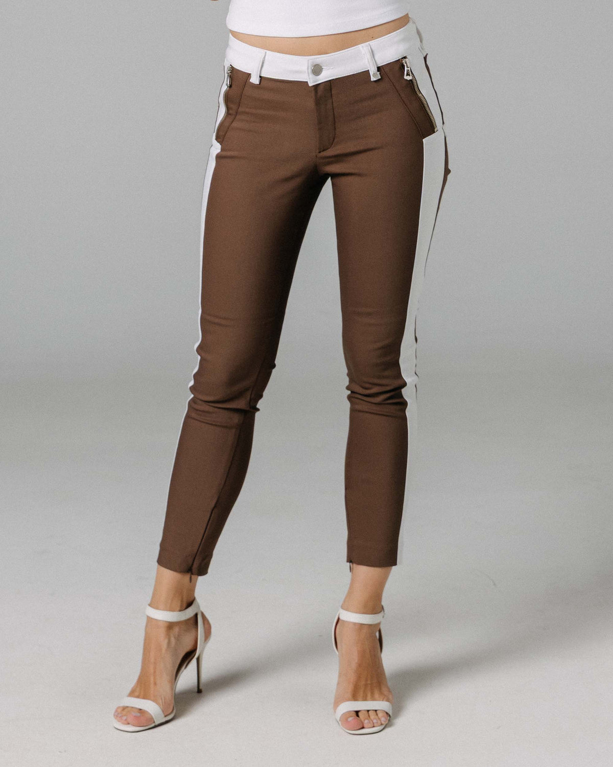 Coffee & White Stripe Skinny Trousers | The Bonita