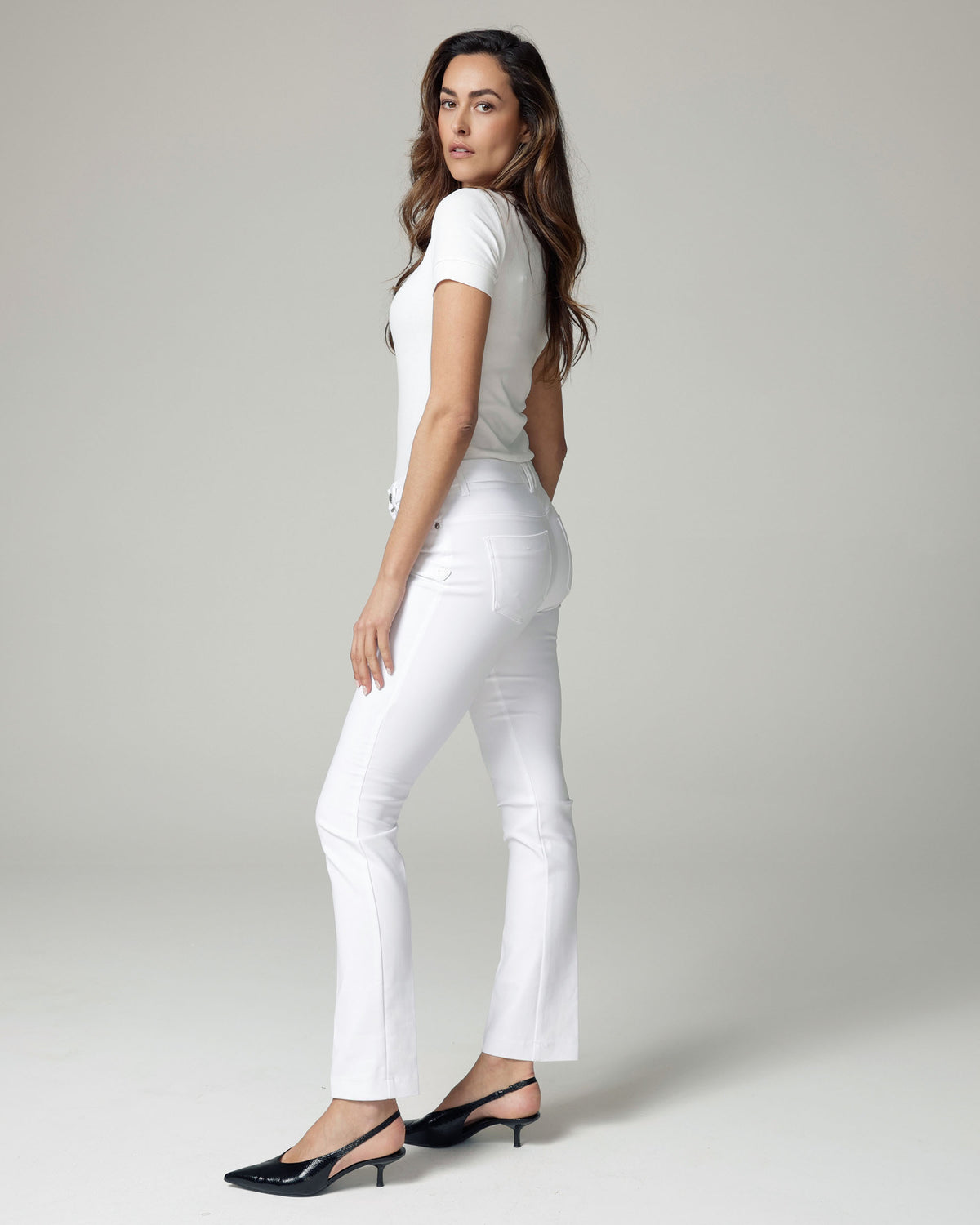 White Bootcut Flare Trousers, The Venezia, side view