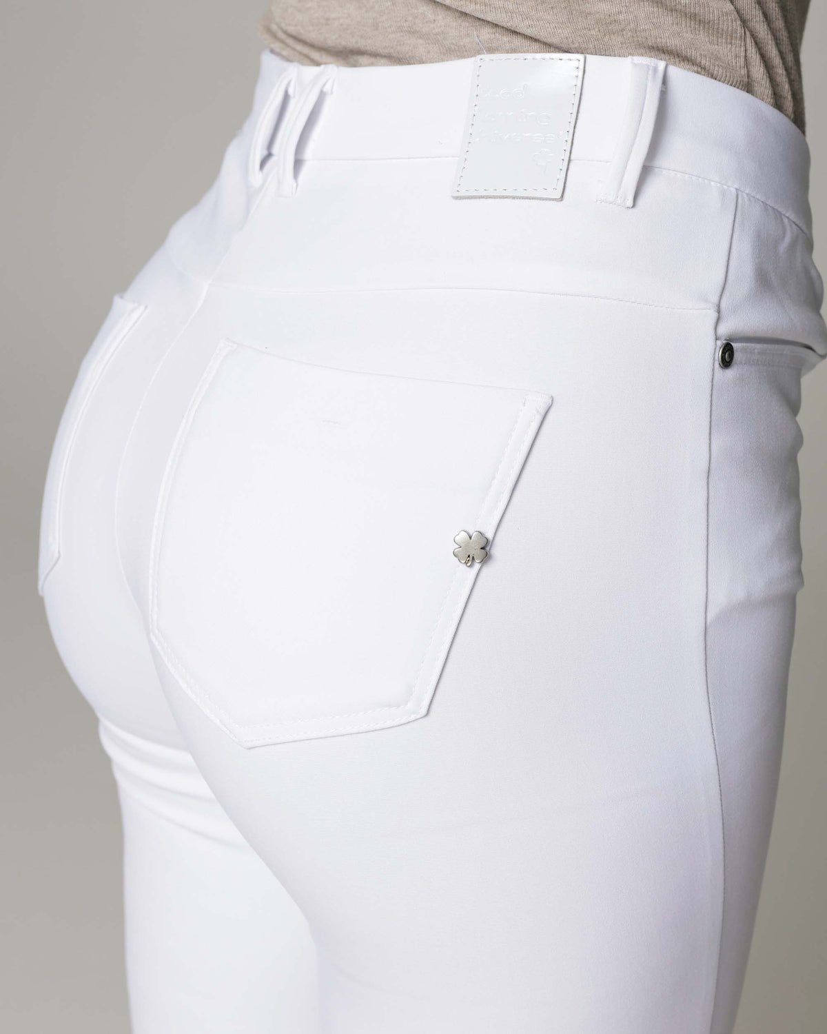 White Bootcut Flare Trousers, The Venezia, close-up detail