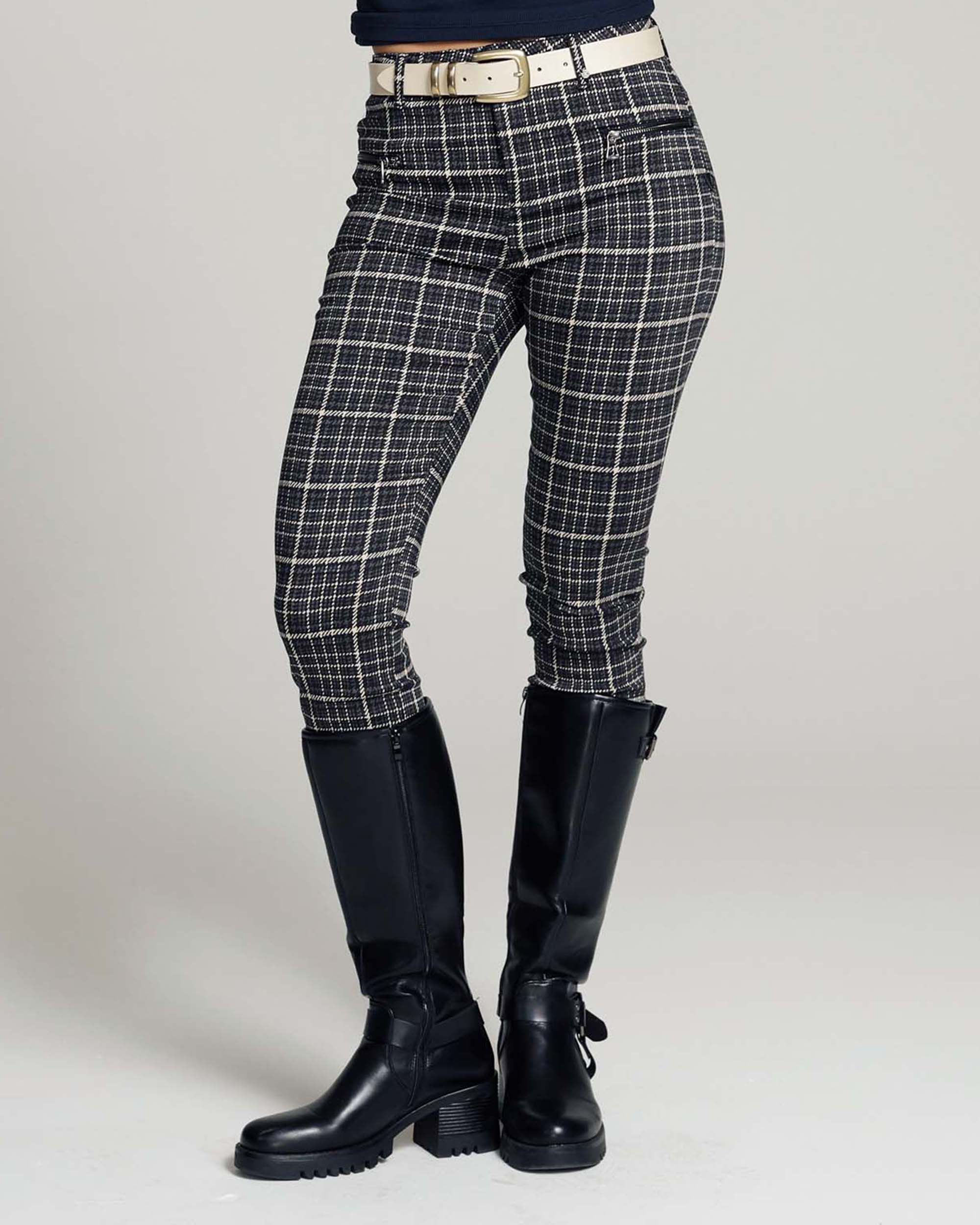 Grey Checkprint Skinny Trousers | The Elisa Secondary image