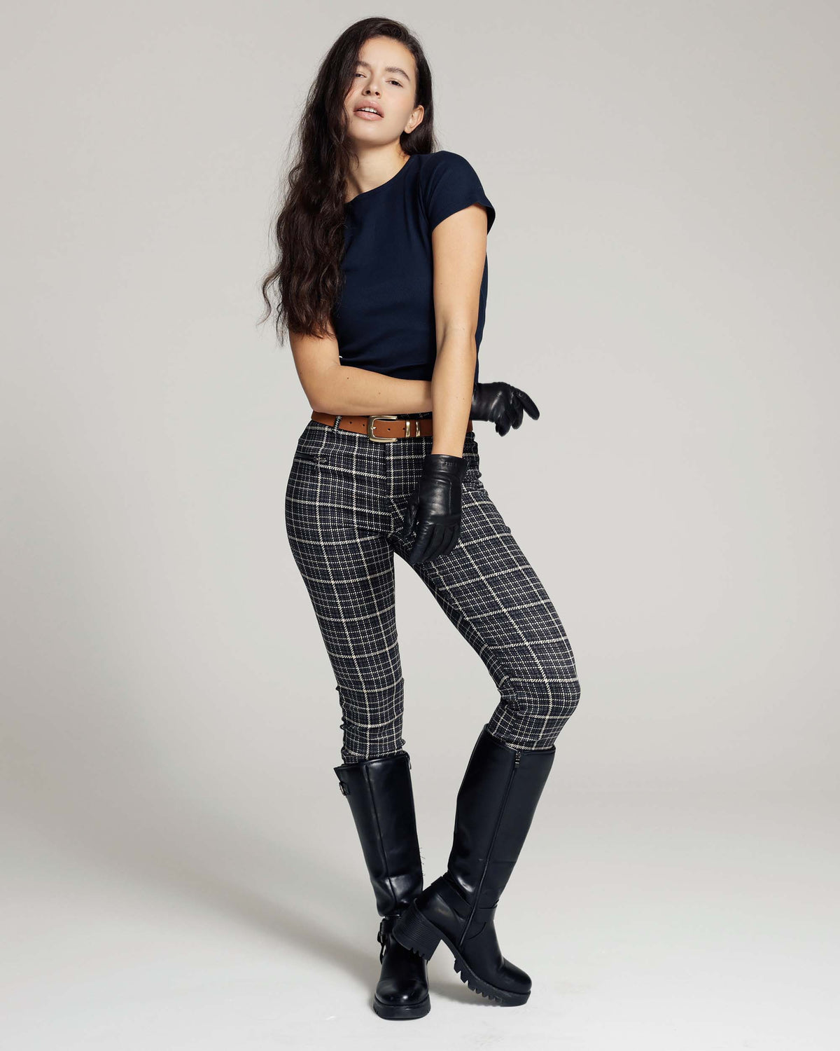 Grey Checkprint Skinny Trousers | The Elisa Main image