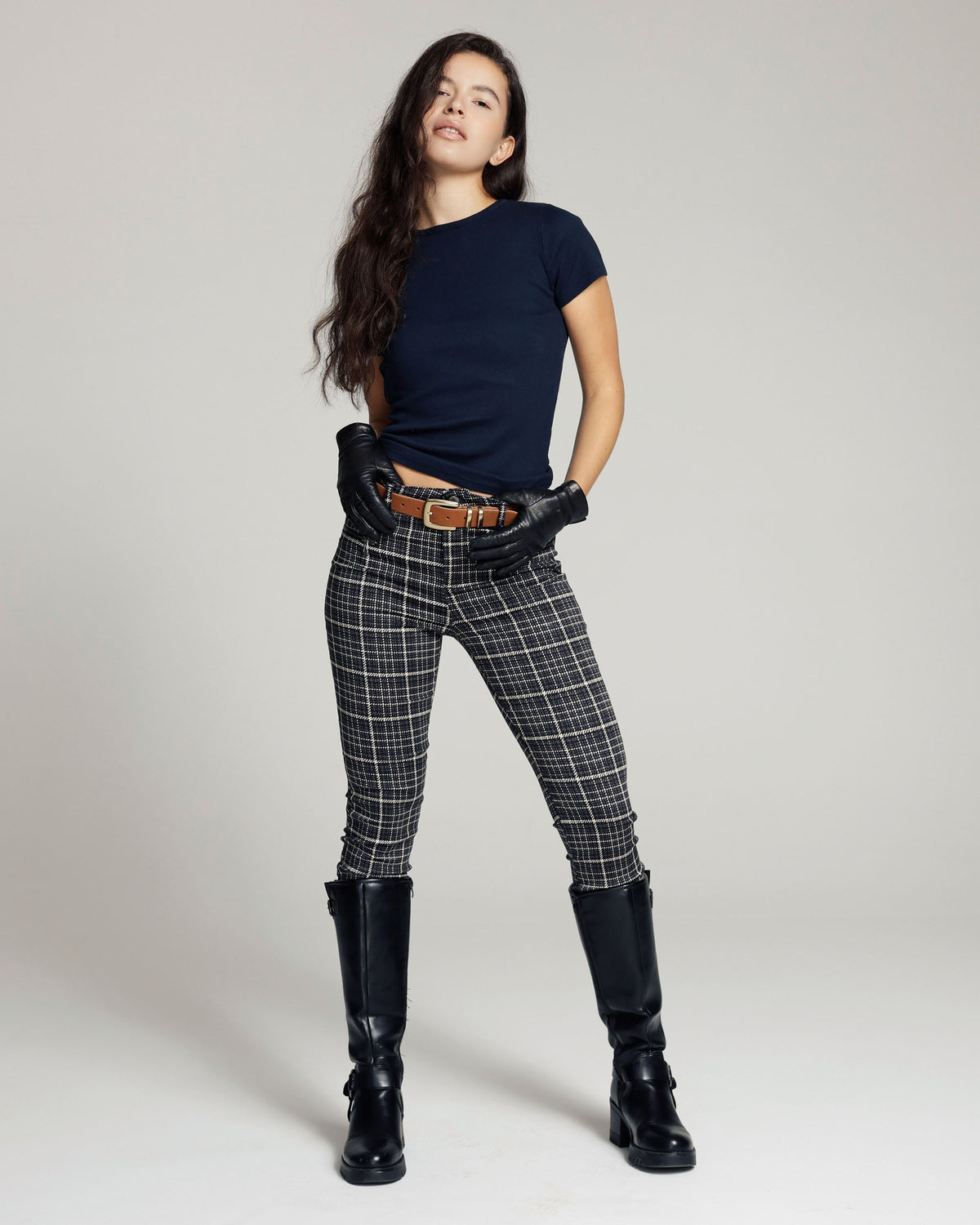 Grey Checkprint Skinny Trousers | The Elisa