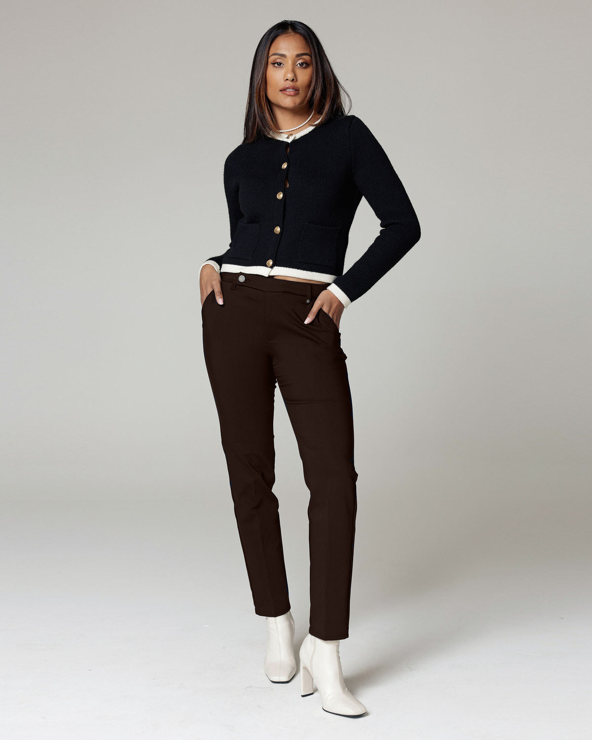 Dark Chocolate Brown Chino Trousers | The Latina Main image