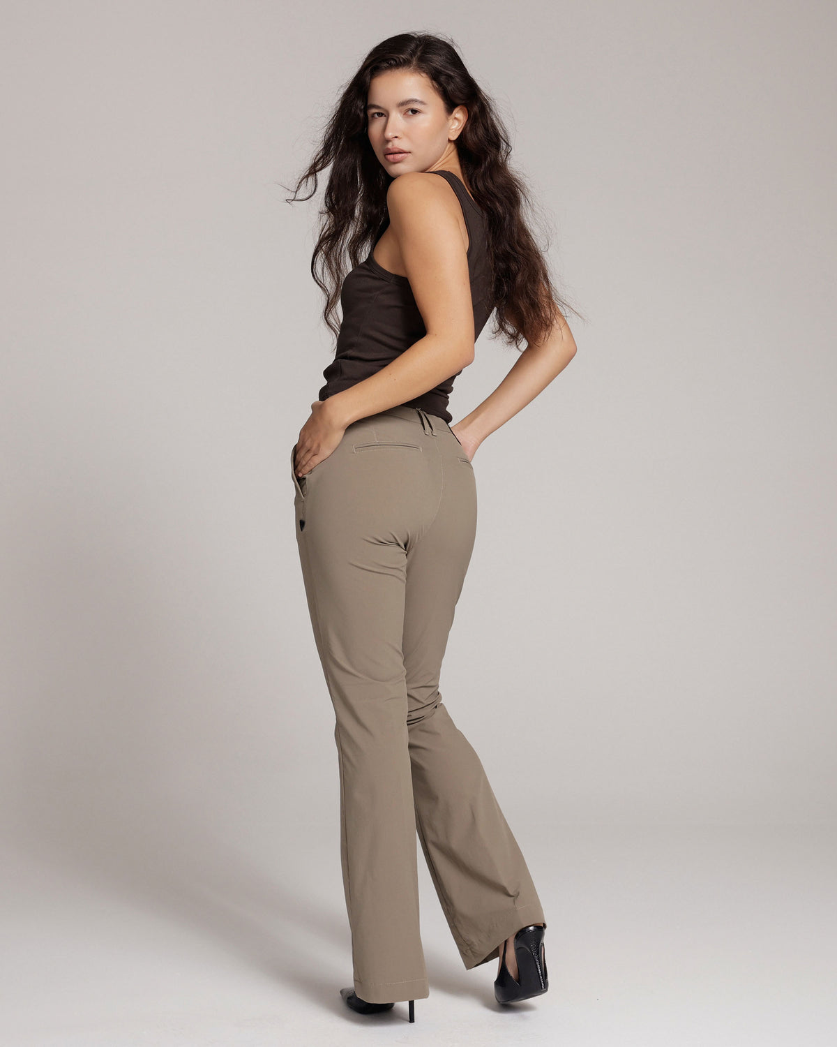 Stone Flare Trousers, The Dolce, back view