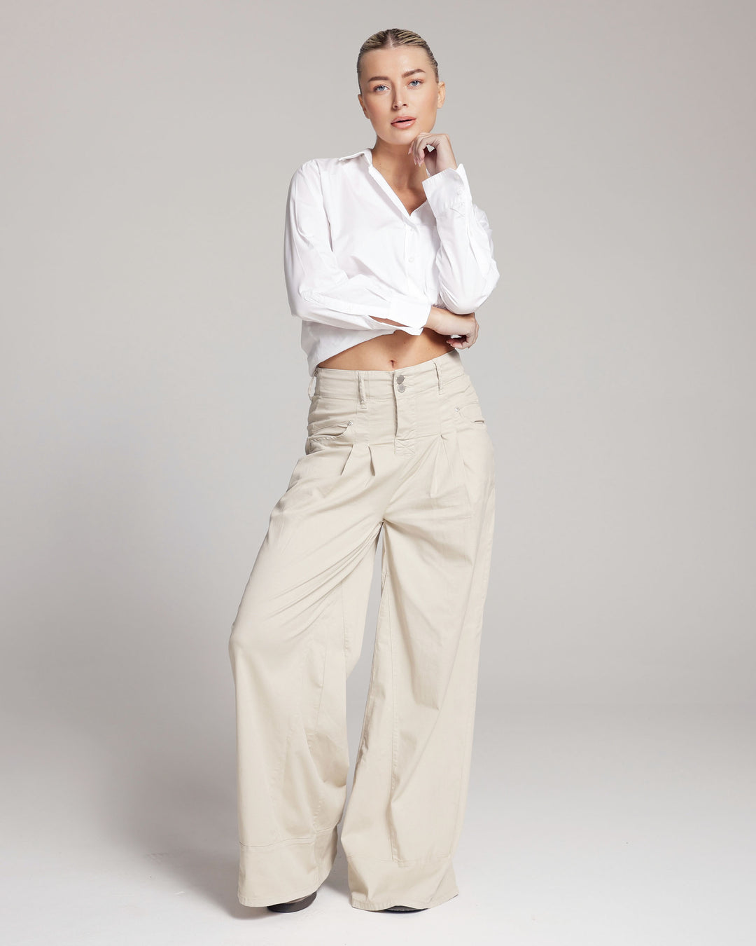 The Antonia, Sand Wide-Leg Trousers