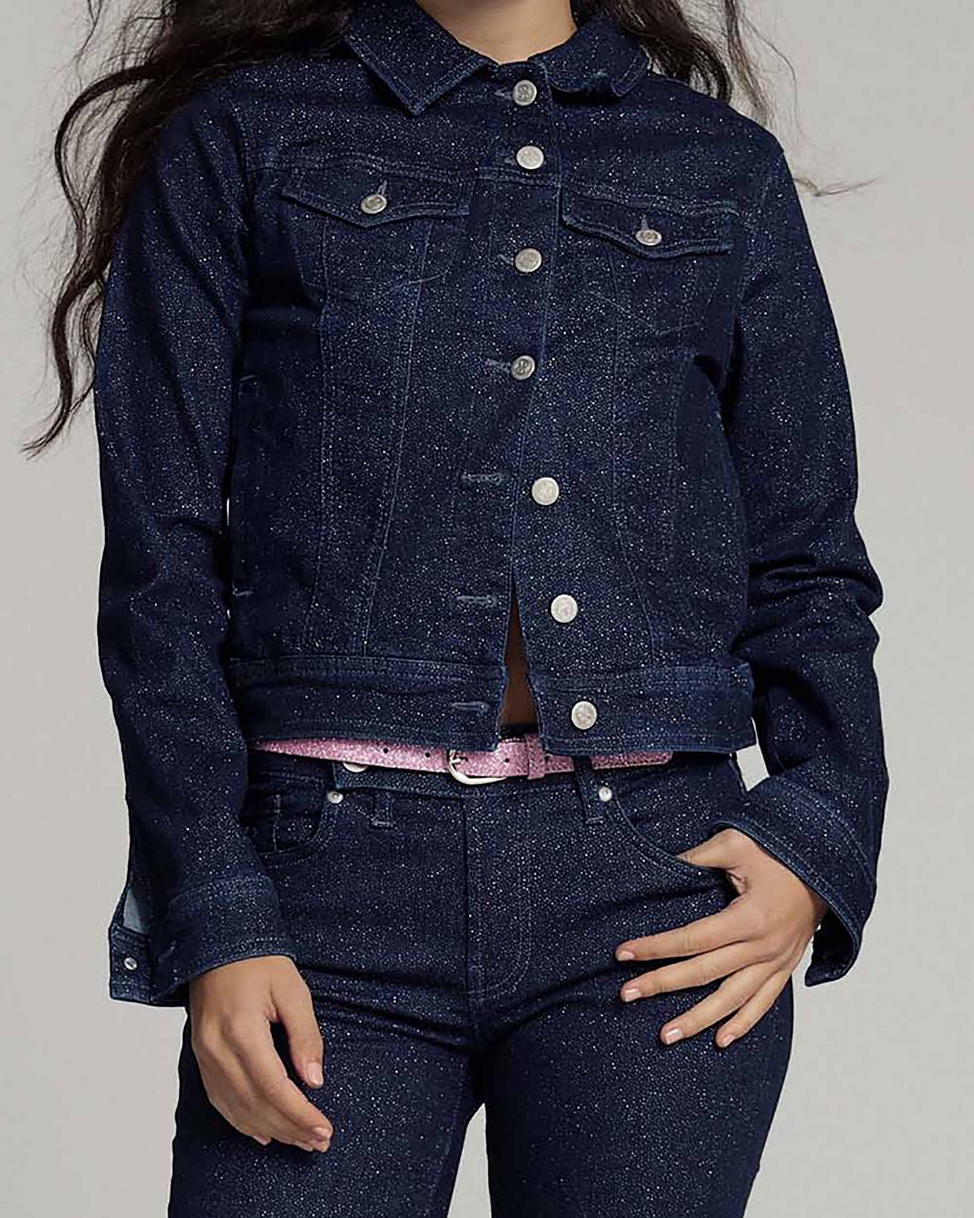 Shiny Indigo Denim Jacket | The Judy