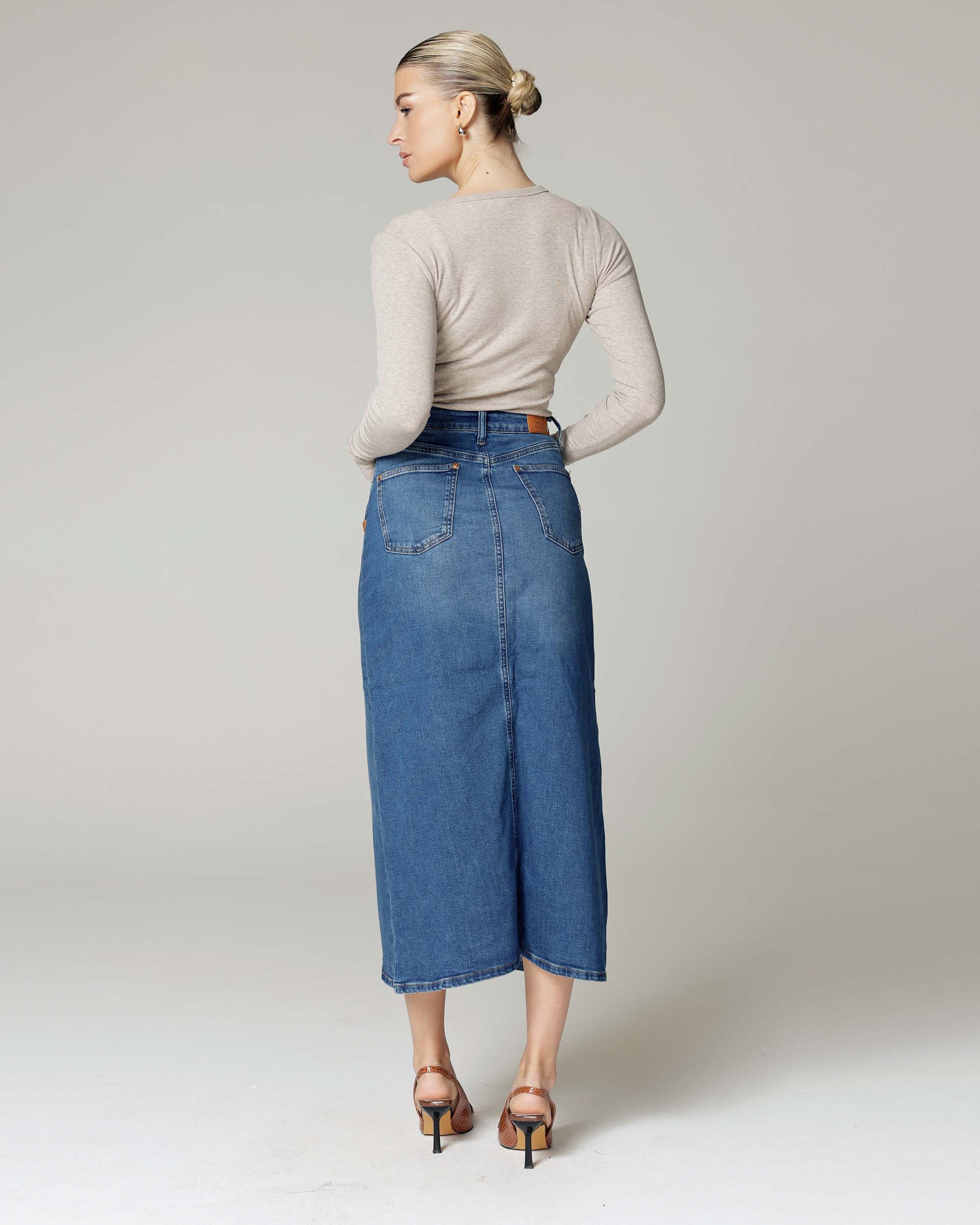 Mid-Blue Denim Skirt | The Hailey