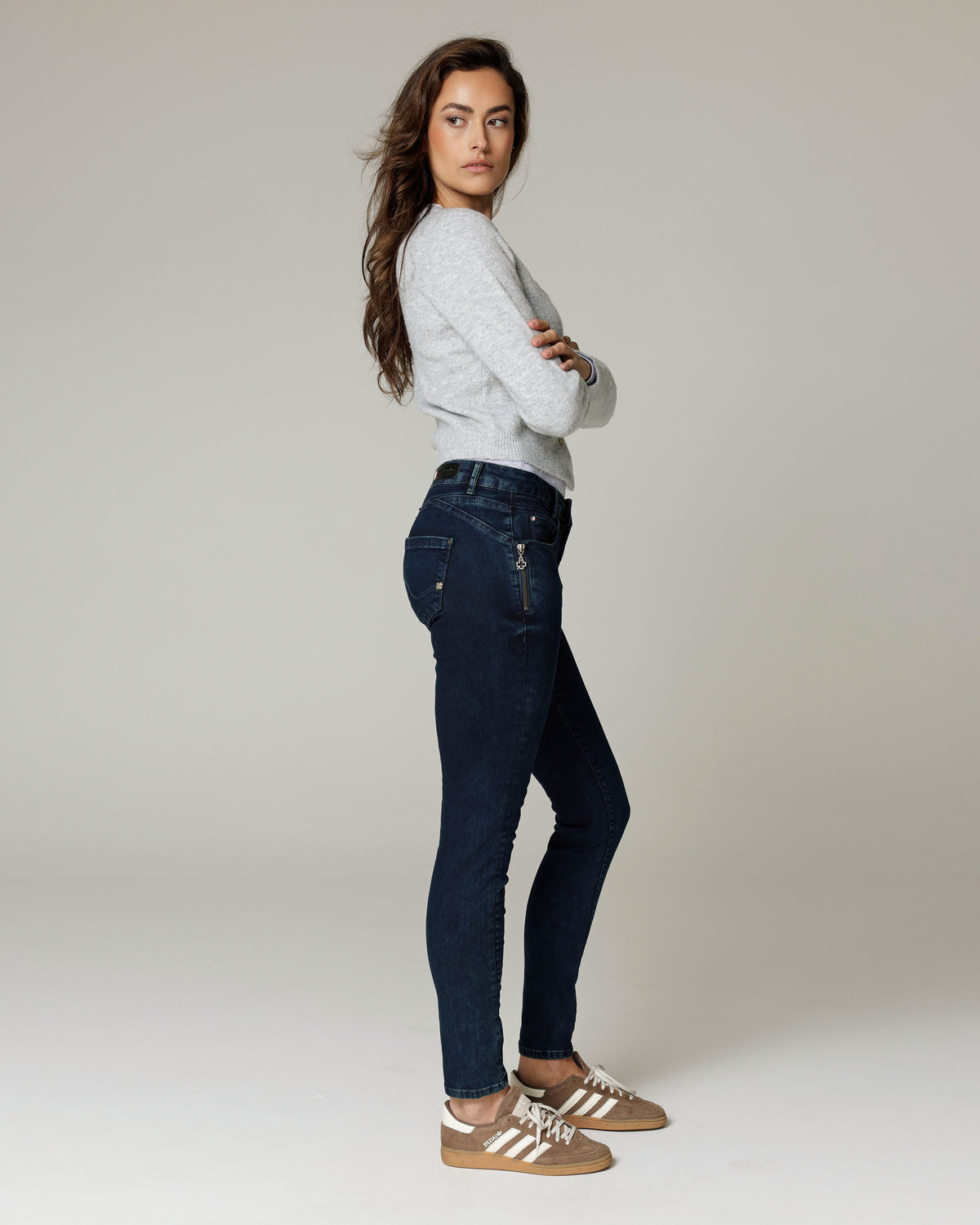 Blue-Black Overdyed Skinny Jeans, The Noemi, side view