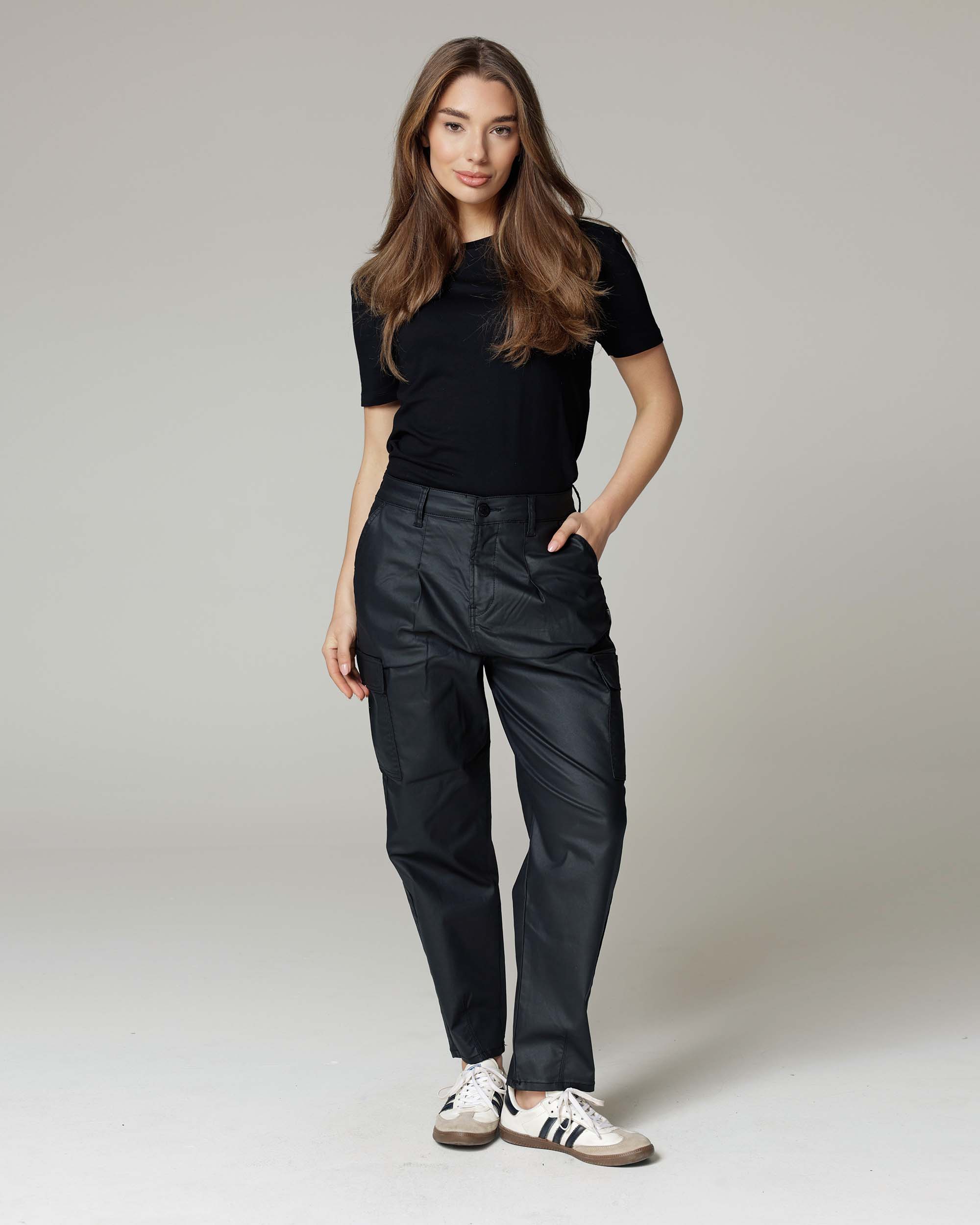 Black Coated Balloon Cargo Trousers | The Daria Main image