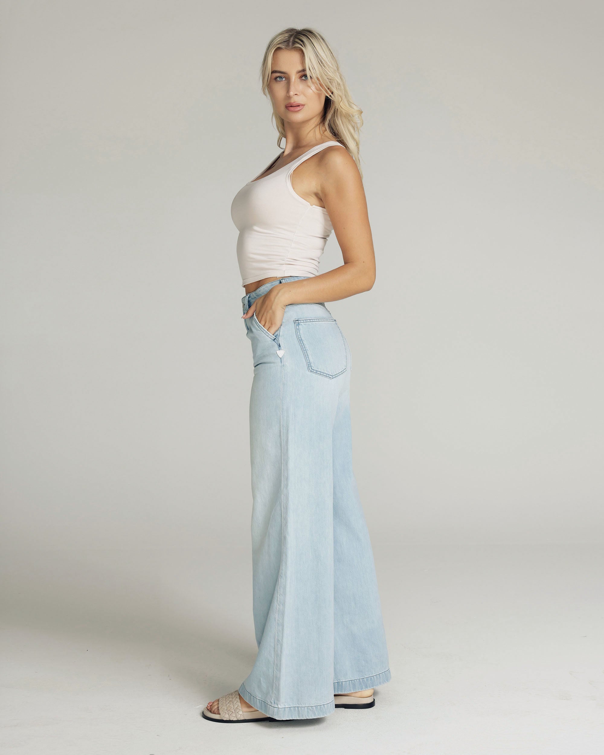 Bleached Blue Wide-Leg High-Rise Jeans | The Diba Secondary image