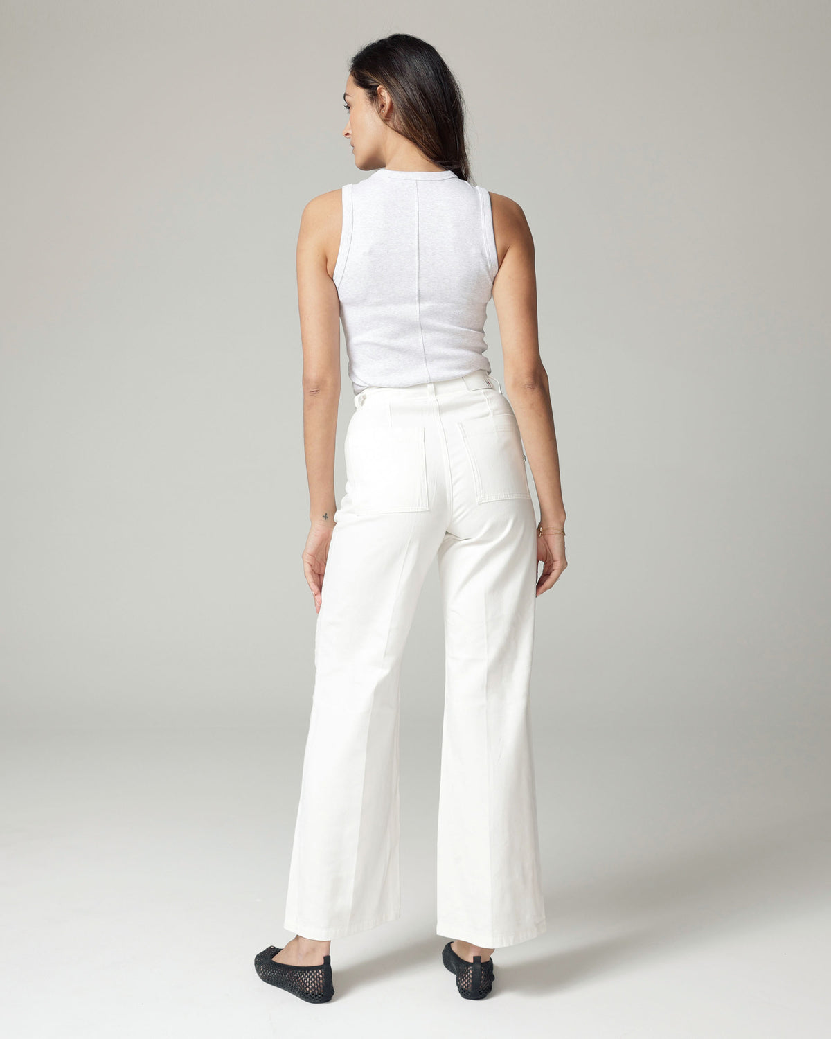 White Wide-Leg High-Rise Jeans, The Viola, back view