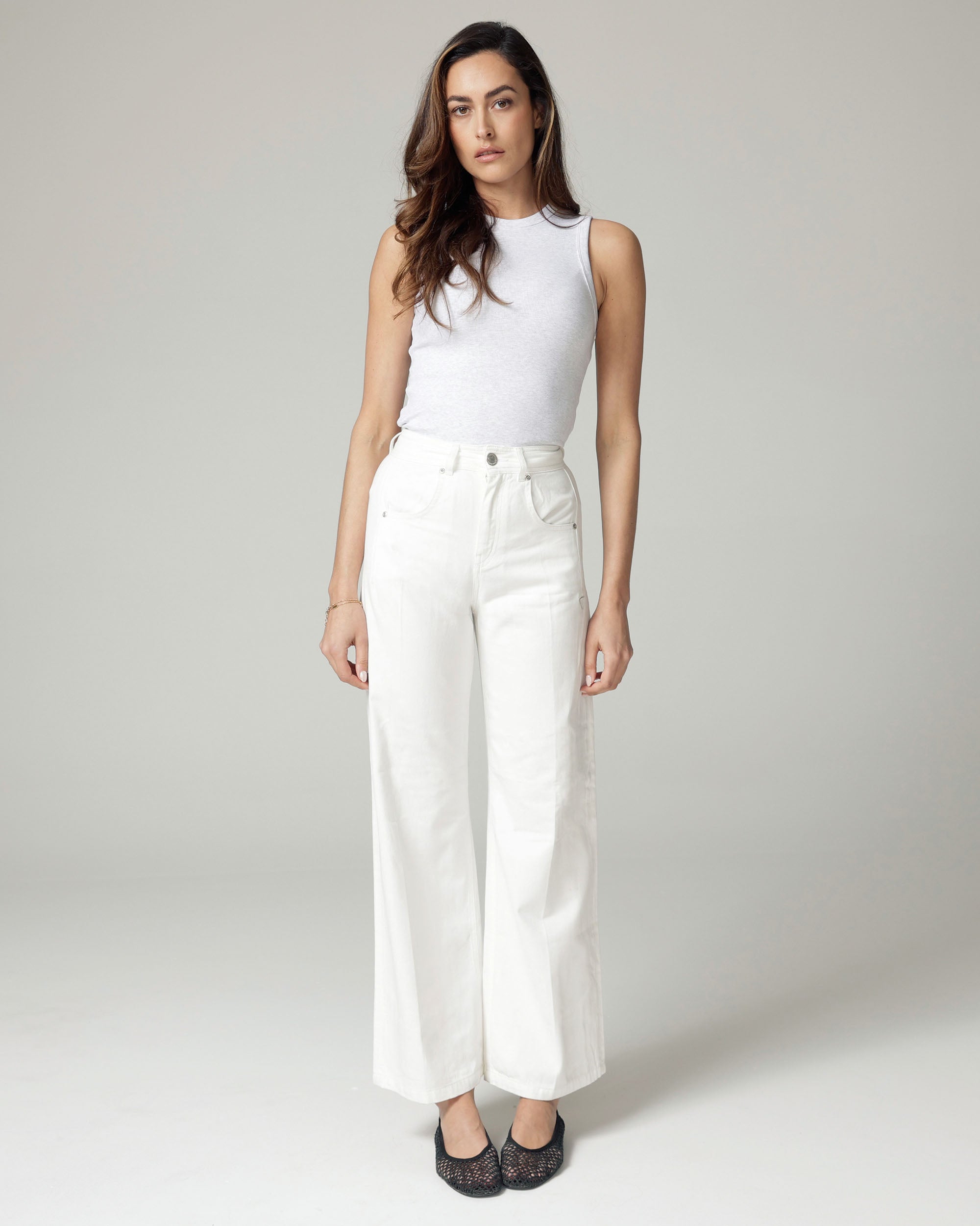 White Wide-Leg High-Rise Jeans | The Viola Main image