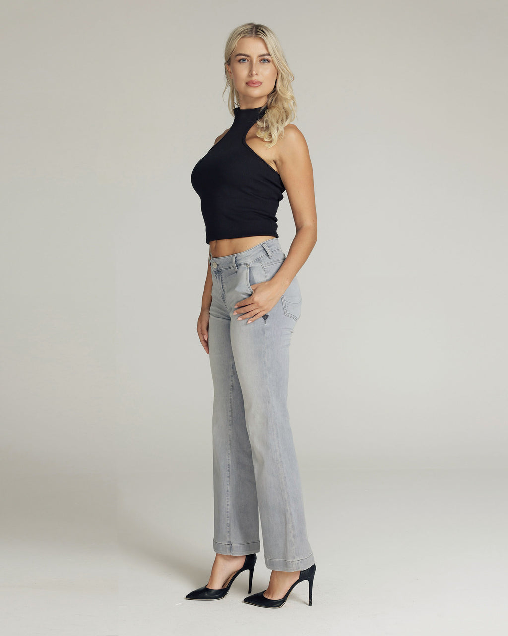 Grey Flare Mid-Rise Jeans | The Luna