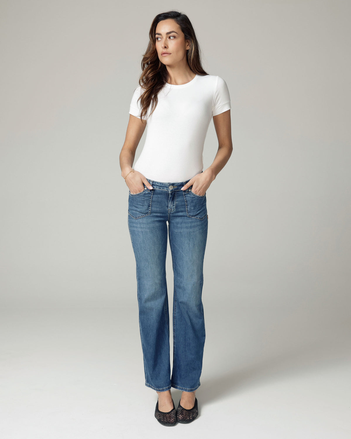 Light Used-Wash Blue Wide-Leg Mid-Rise Jeans, The Lolita, front view, second photo