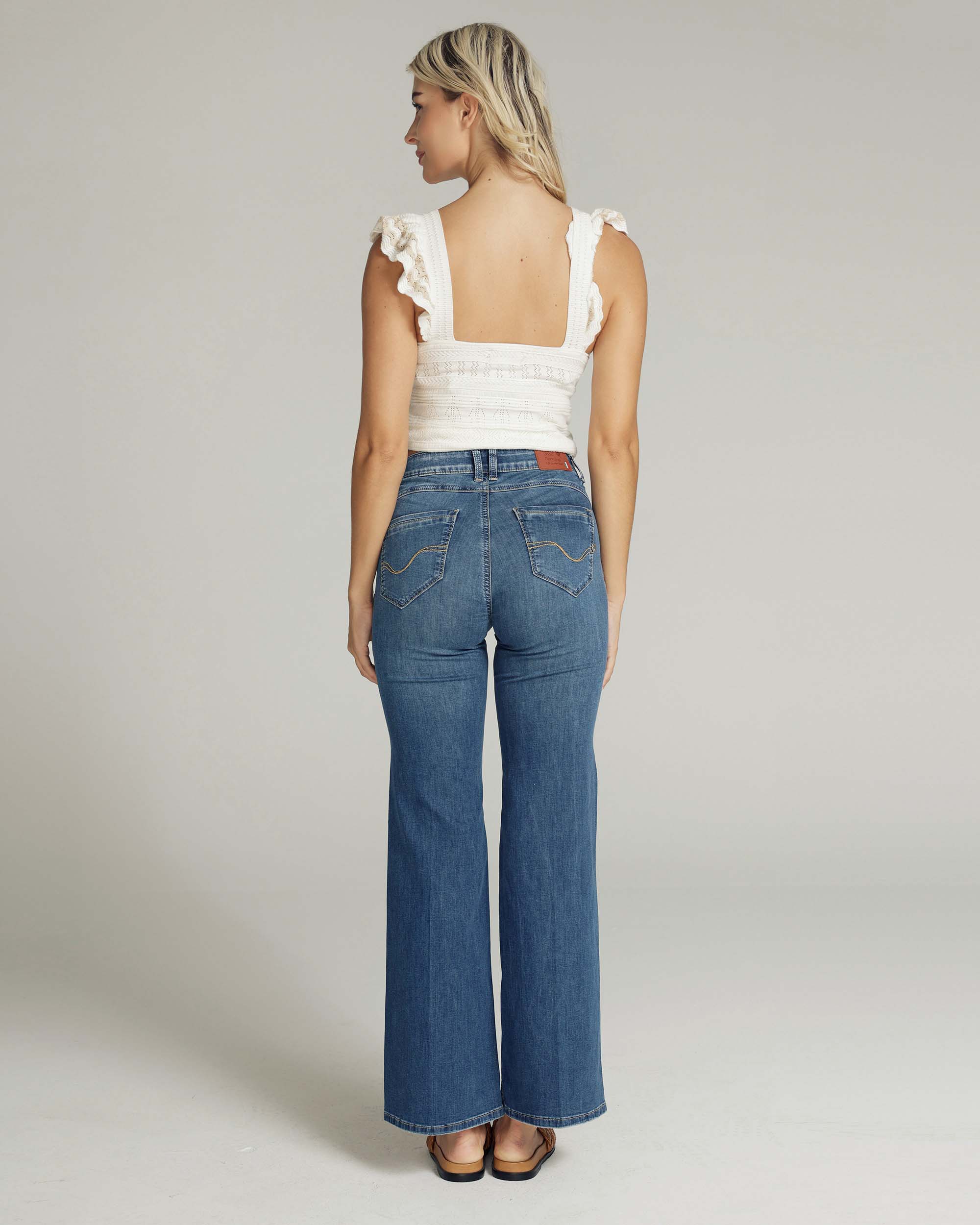 Light Used-Wash Blue Wide-Leg Mid-Rise Jeans | The Lolita