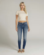 Mid-Blue Vintage-Effect Skinny Mid-Rise Jeans | The Manuela