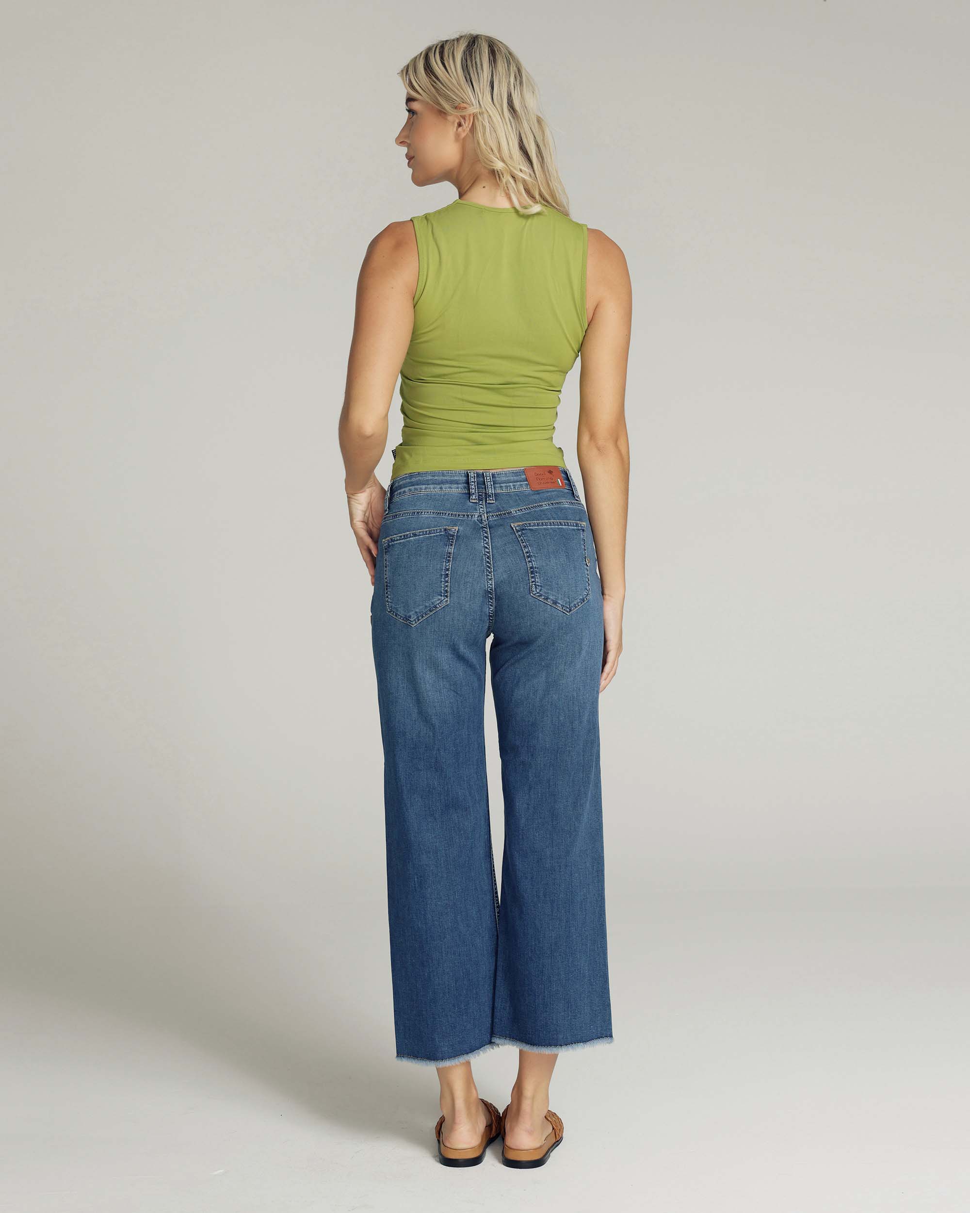 Mid-Blue Staight-Leg Cropped Mid-Rise Jeans | The Nancy