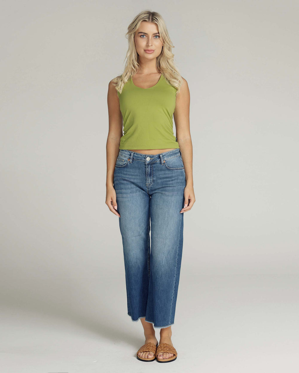 Mid-Blue Staight-Leg Cropped Mid-Rise Jeans | The Nancy