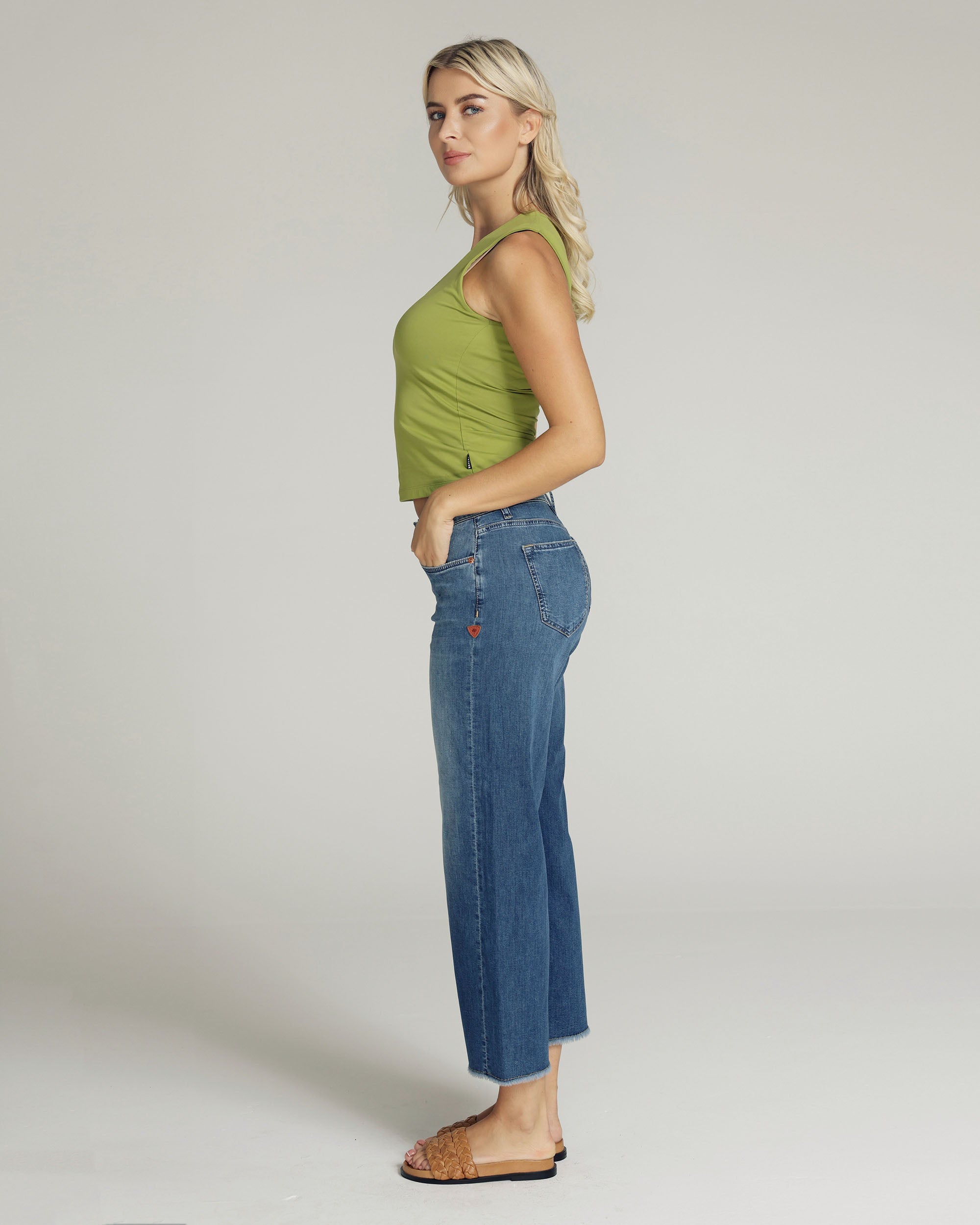 Mid-Blue Staight-Leg Cropped Mid-Rise Jeans | The Nancy Secondary image
