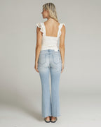 Bleached Blue Flare High-Rise Jeans | The Belly