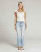 Bleached Blue Flare High-Rise Jeans | The Belly