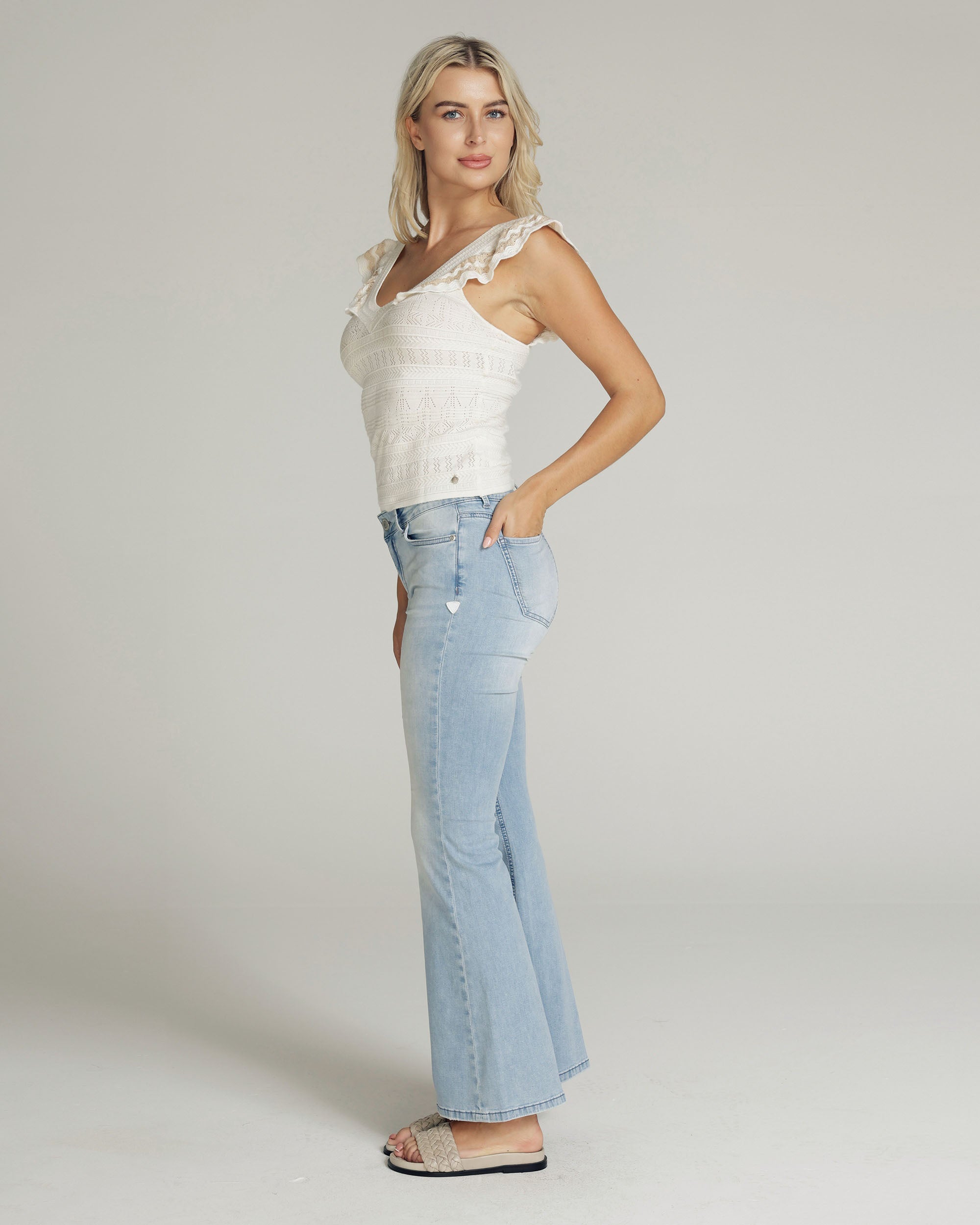 Bleached Blue Flare High-Rise Jeans | The Belly Secondary image