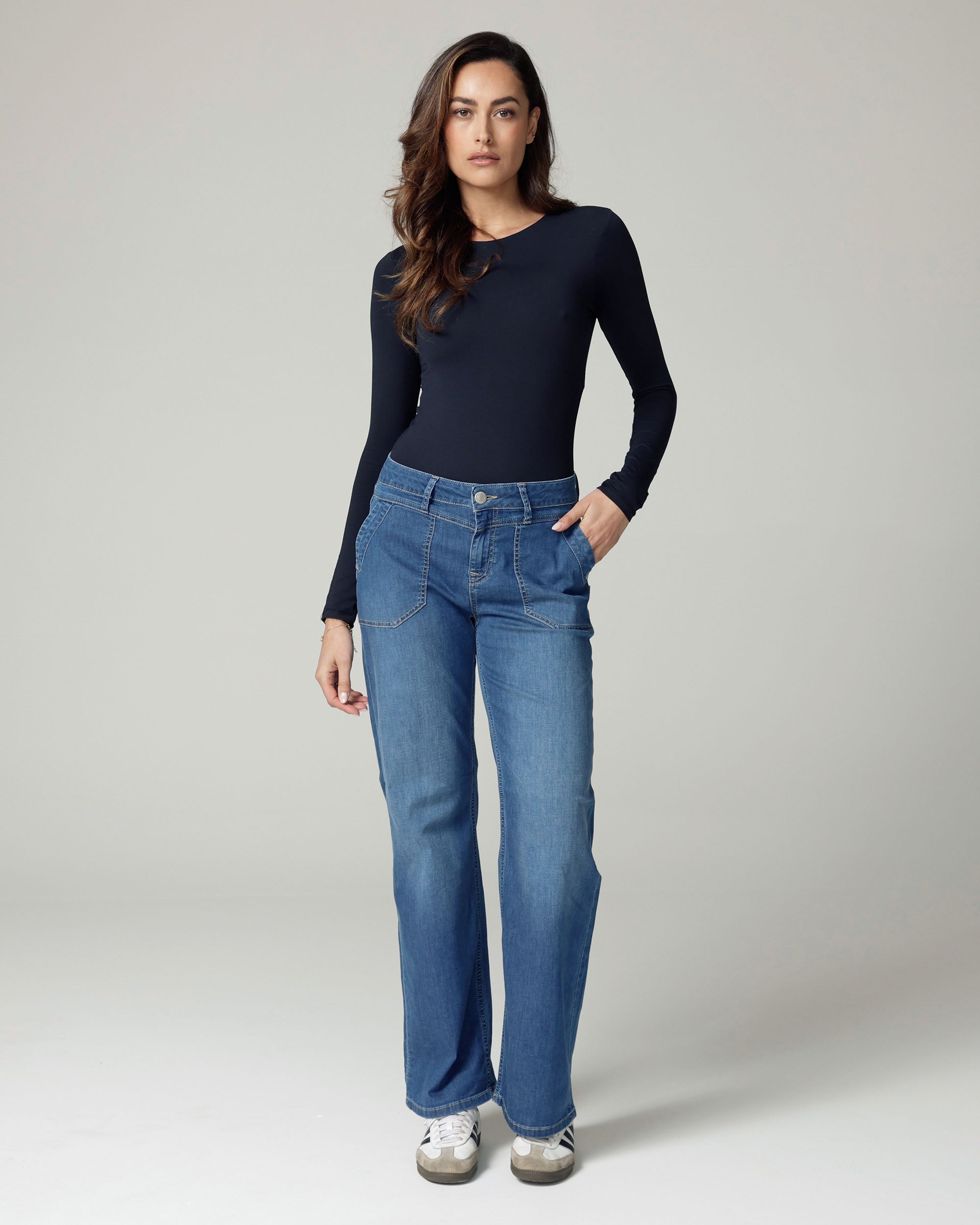 Mid-Blue Wide-Leg High-Rise Jeans | The Cherry Main image