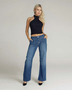 Mid-Blue Wide-Leg High-Rise Jeans | The Cherry