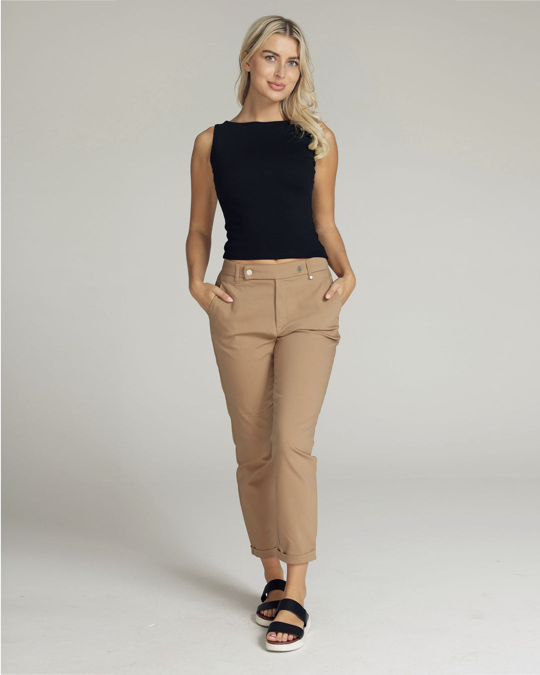 The Verena, Champagne Chino Mid-Rise Trousers