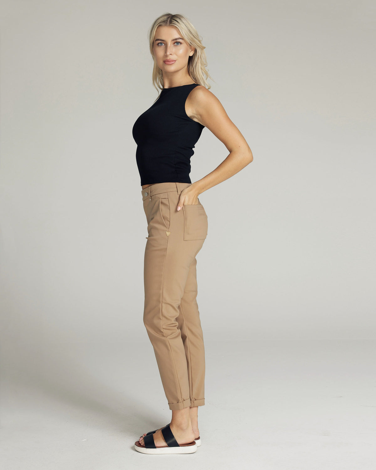 Champagne Chino Mid-Rise Trousers, The Verena, side view, second photo