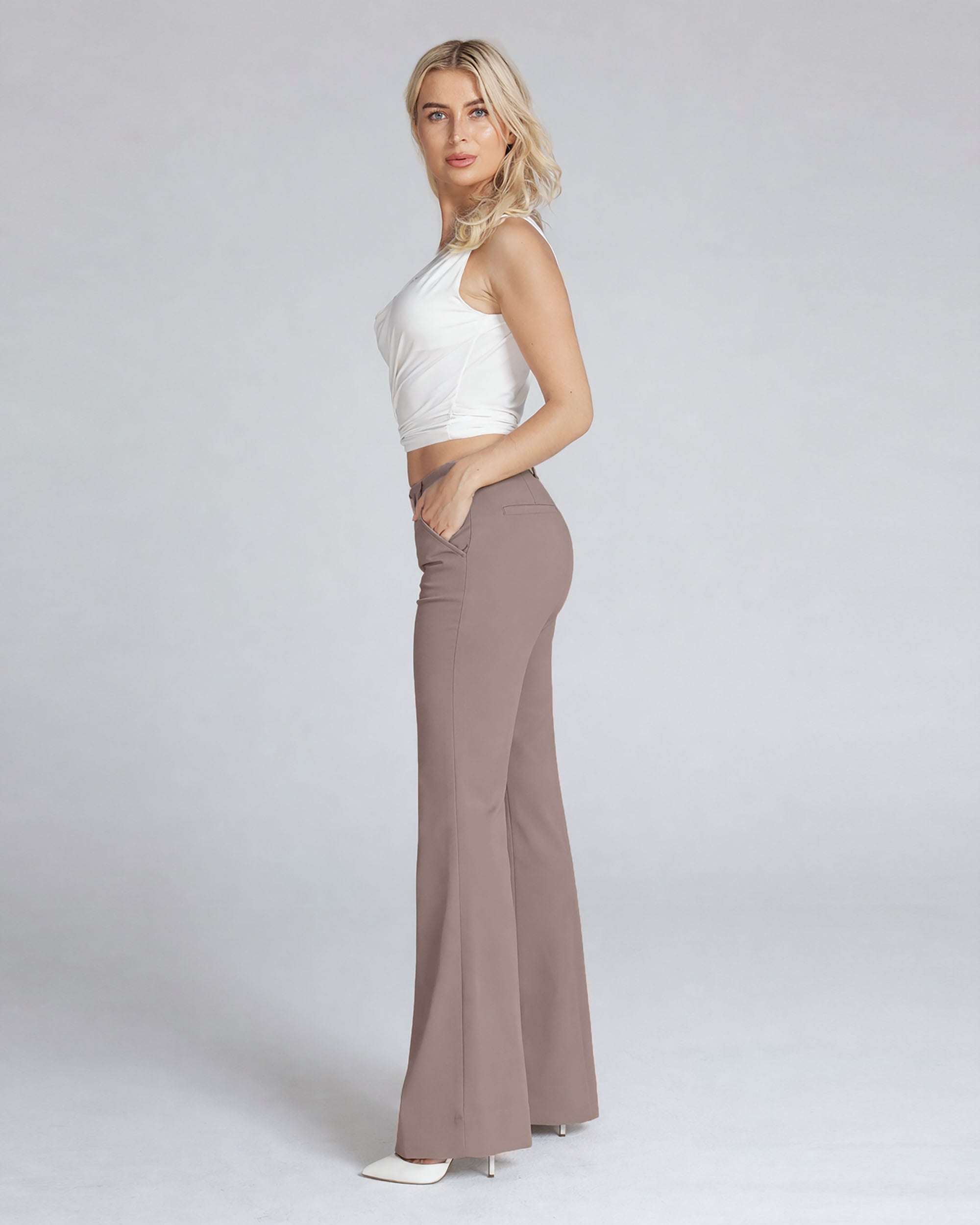 Beige Wide-Leg High-Rise Pants | The Atena Secondary image