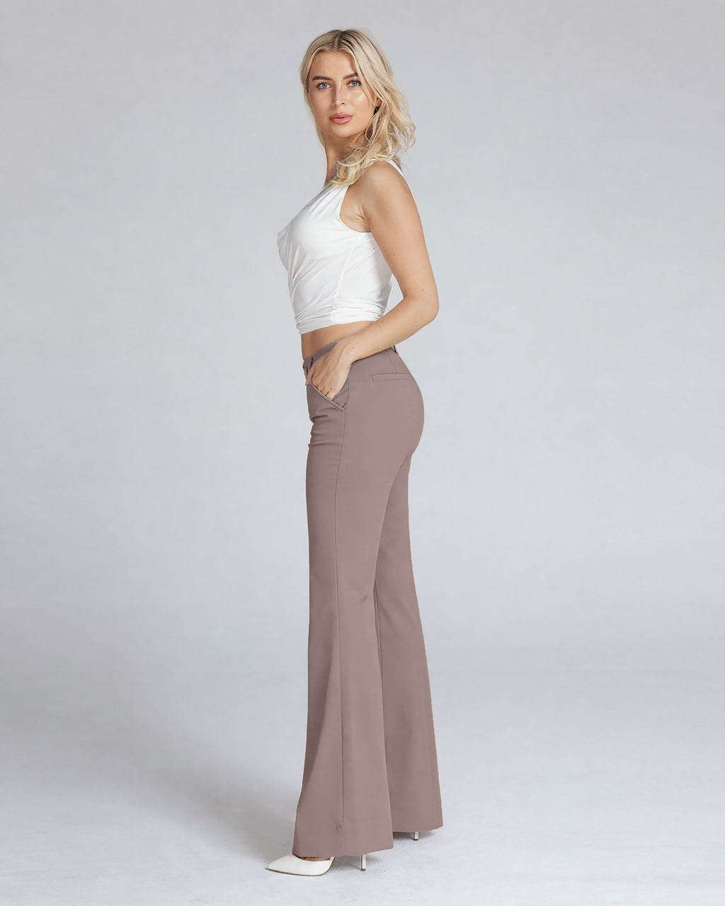 Beige Wide-Leg High-Rise Pants | The Atena