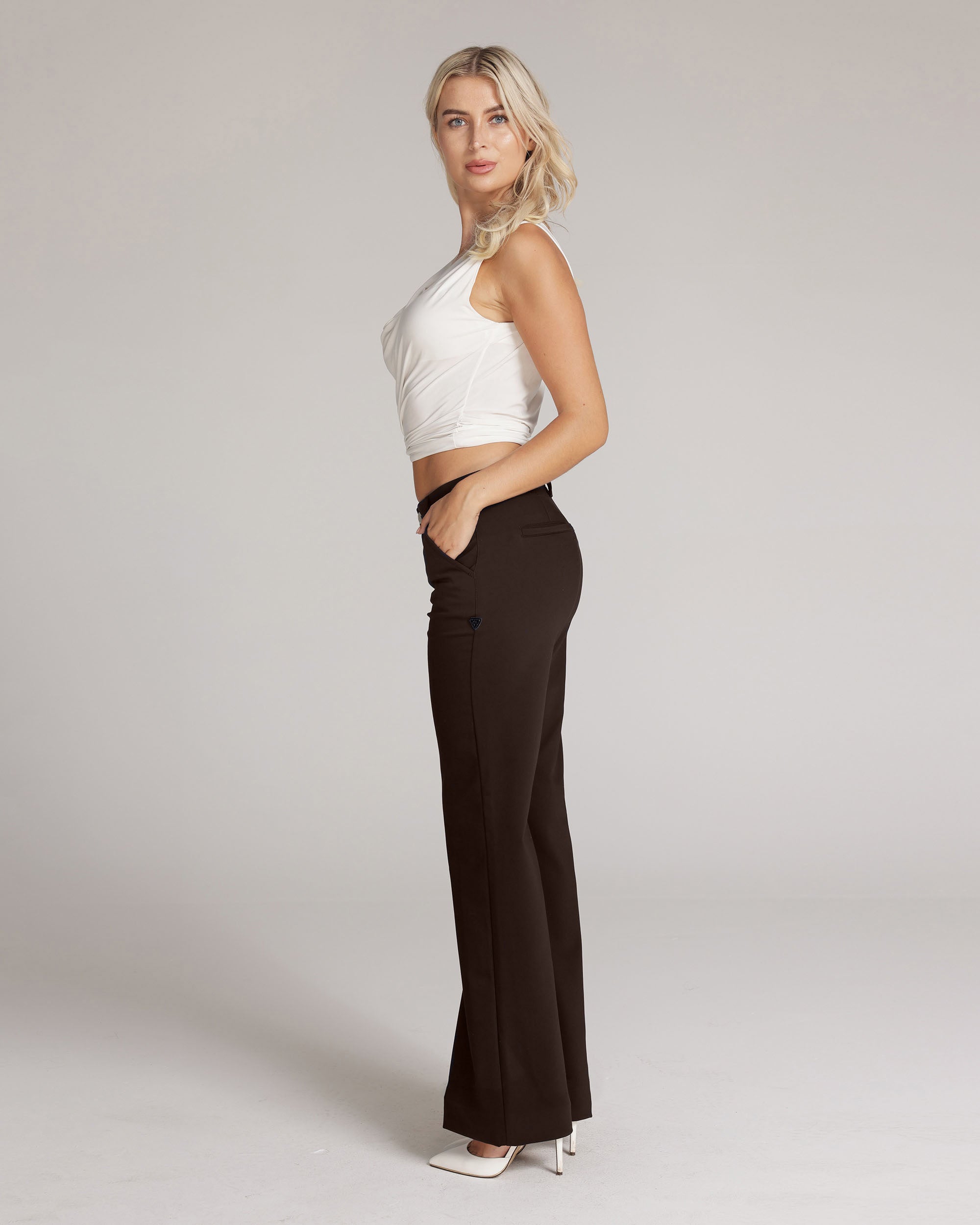 Dark Brown Wide-Leg High-Rise Pants | The Atena