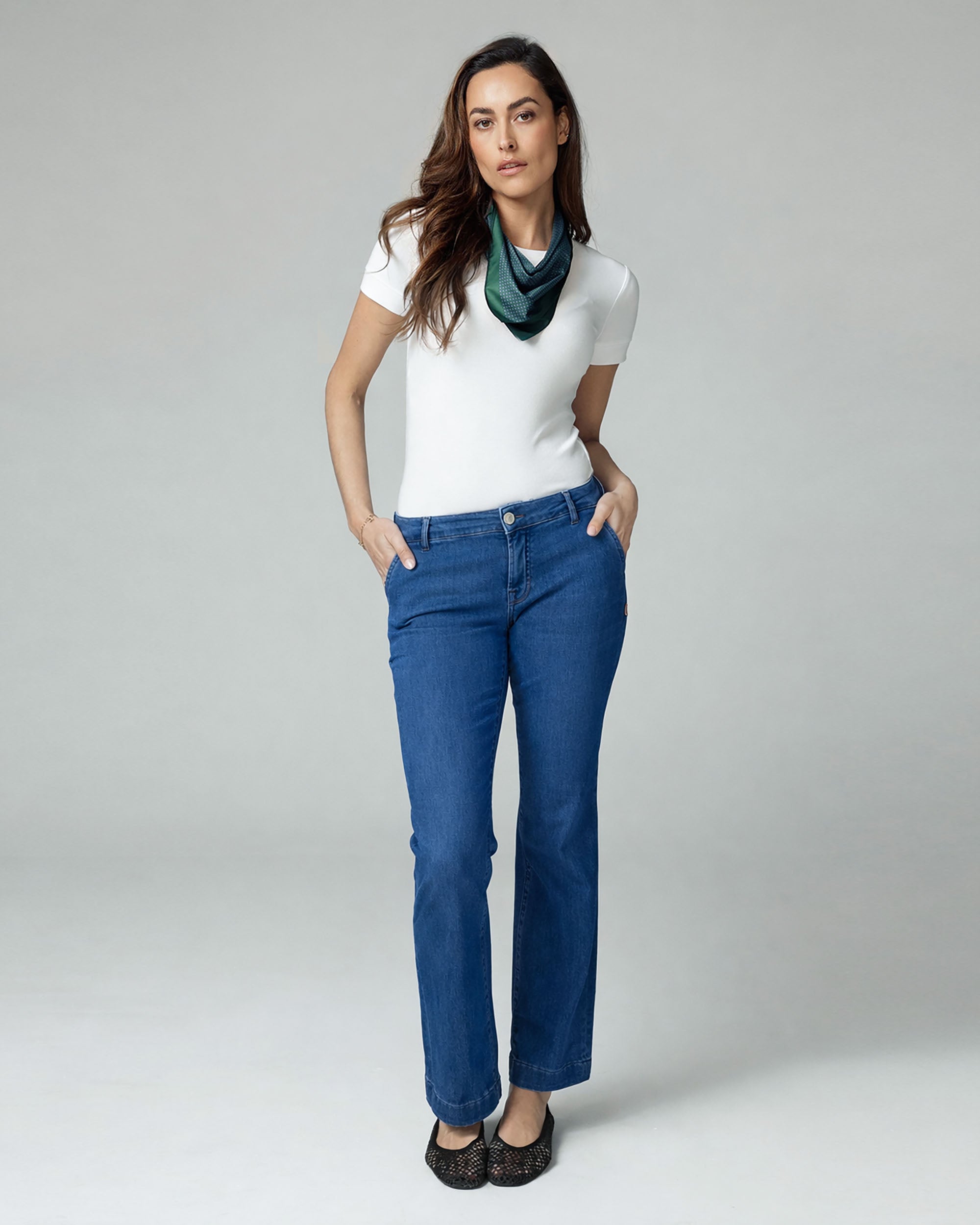 Mid-Blue Flare Mid-Rise Jeans | The Luna Main image