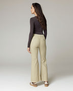 Olive Linen Flare Mid-Rise Trousers | The Susa