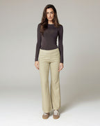 Olive Linen Flare Mid-Rise Trousers | The Susa