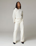 Bone White Wide-Leg Mid-Rise Trousers | The Atena