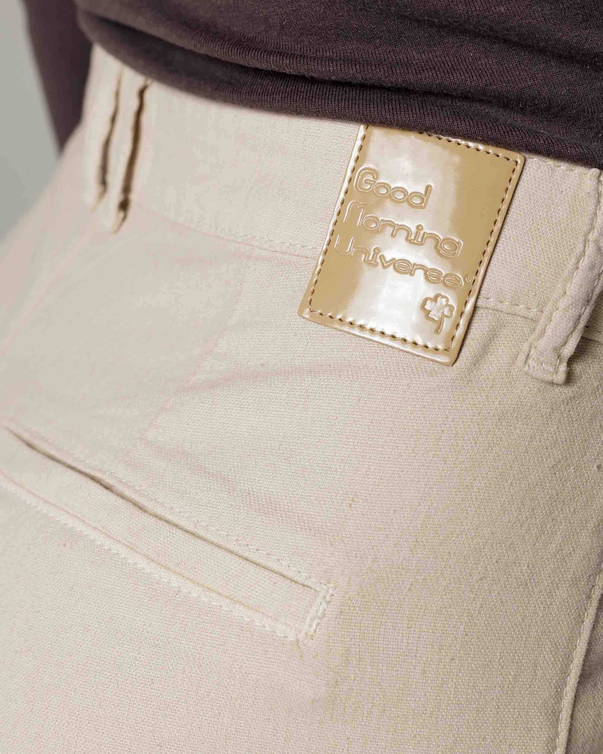 Sand Wide-Leg Mid-Rise Trousers | The Atena