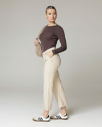 Sand Wide-Leg Mid-Rise Trousers | The Atena