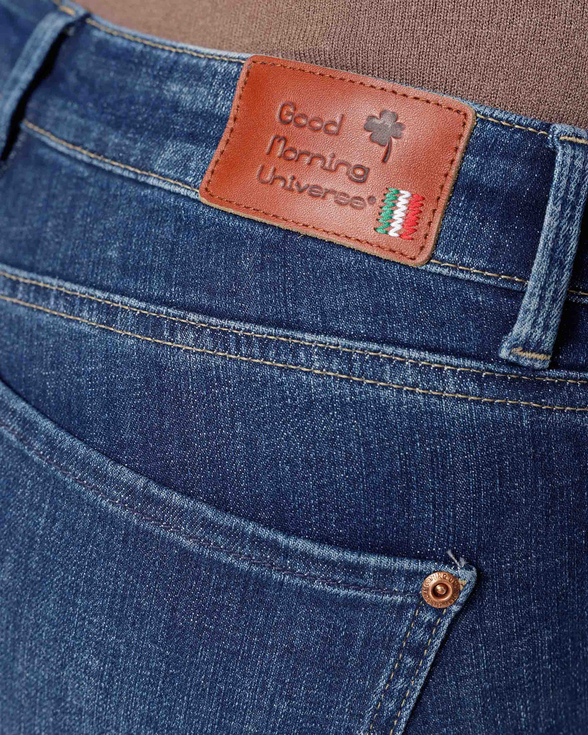 Mid Blue Flared Jeans, The Belly, close-up detail, second photo