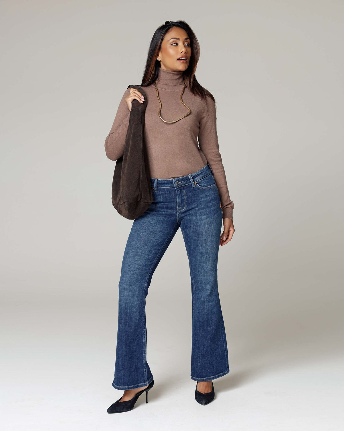 Mid Blue Flared Jeans | The Belly Main image