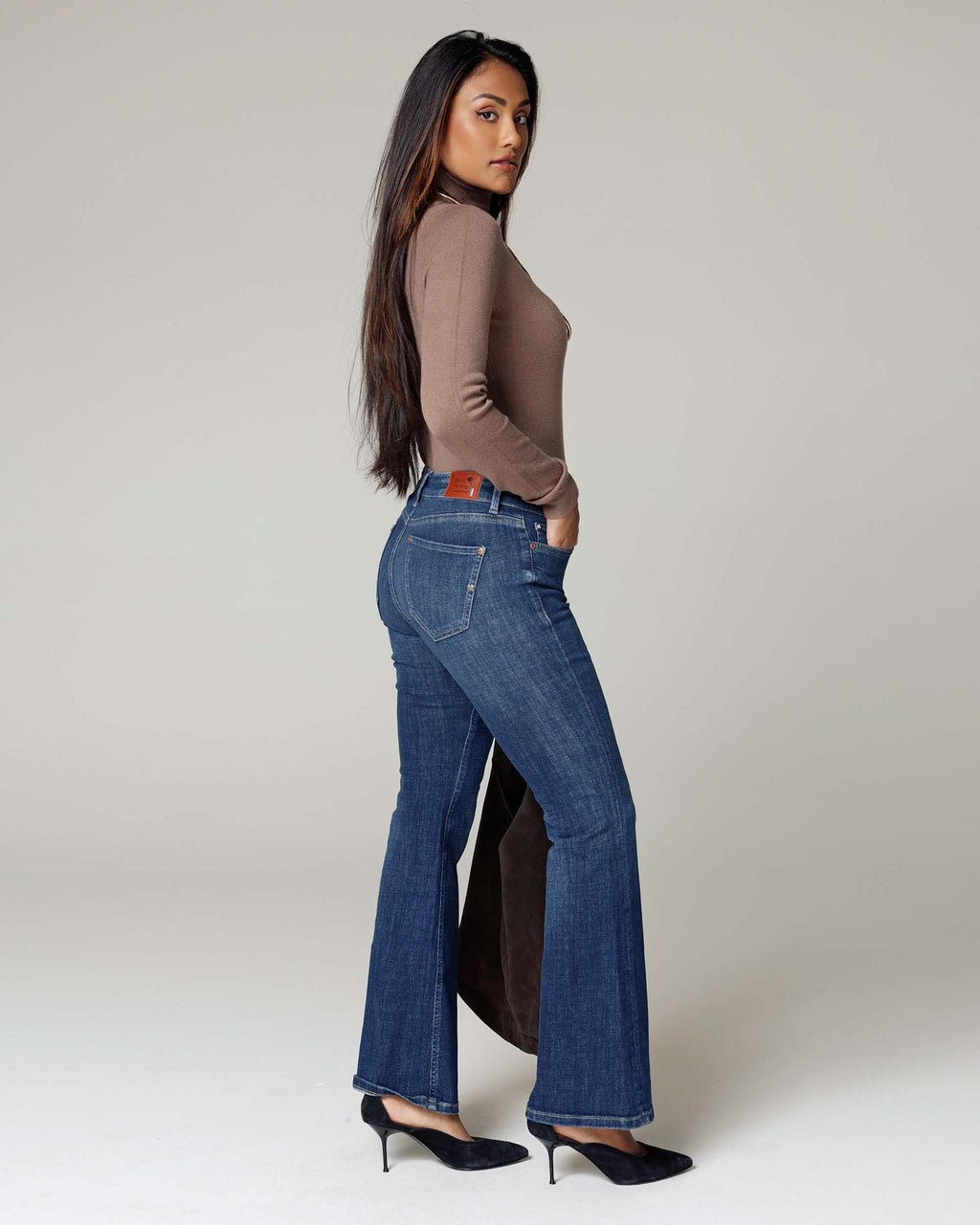 Mid Blue Flared Jeans | The Belly