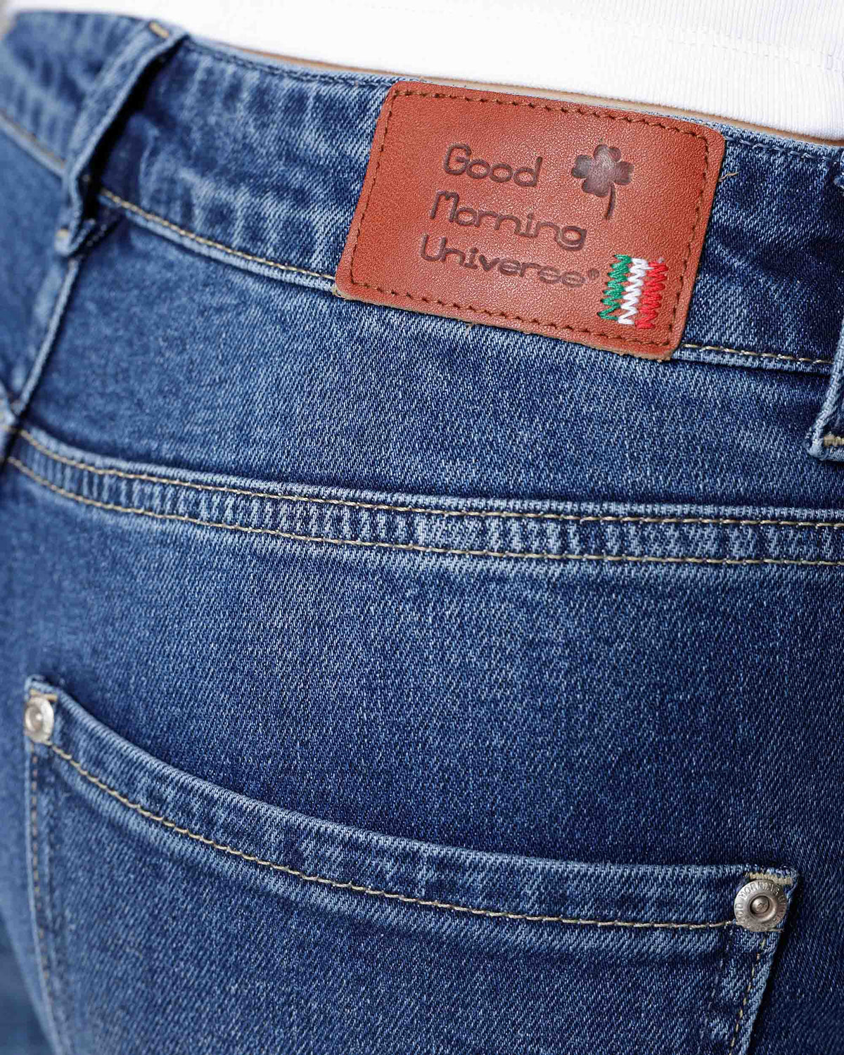 Mid-Blue Barrel-Leg Jeans, The Kristin, close-up detail, third photo