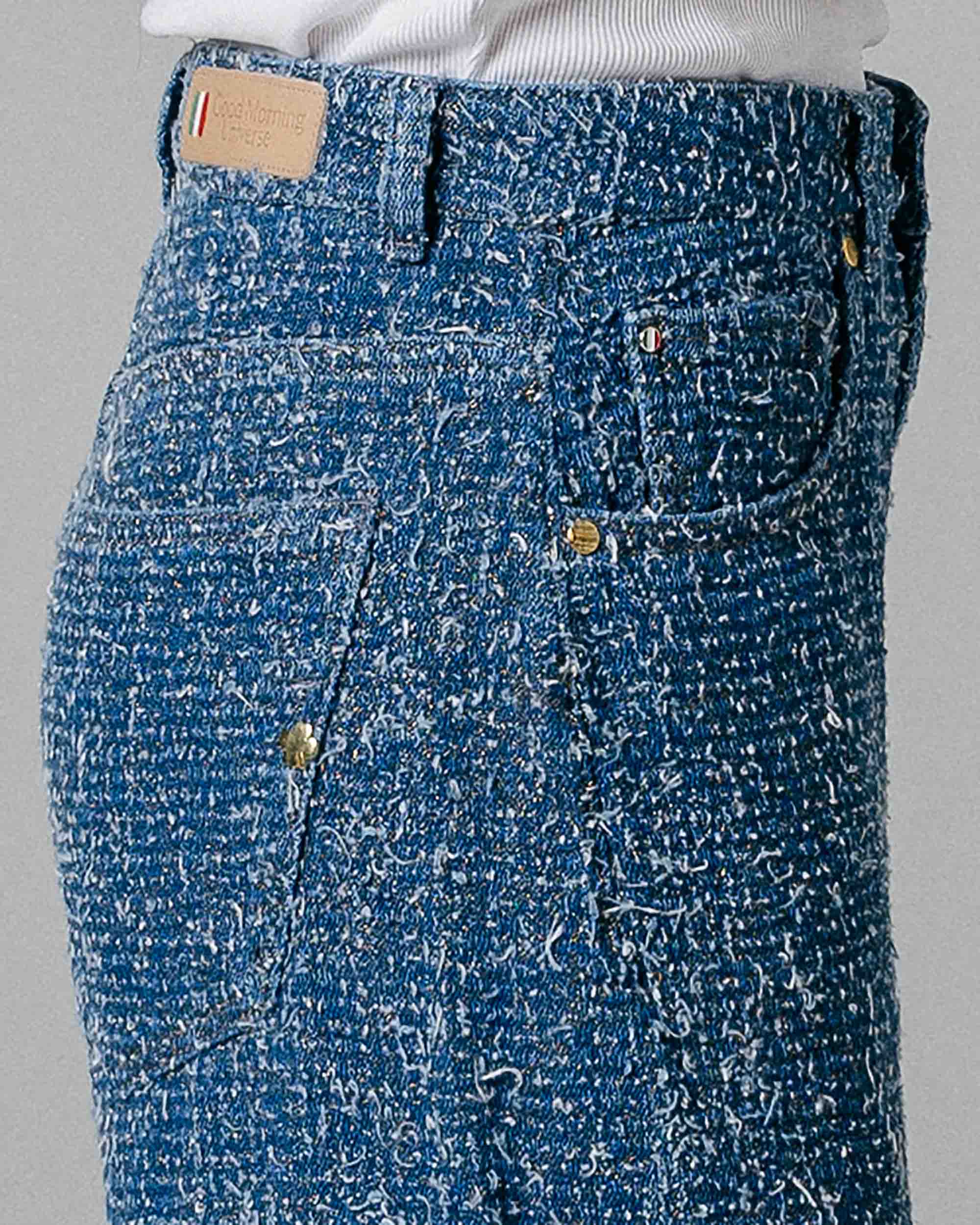 Blue & Gold Textured Half Barrel Jeans | The Lara