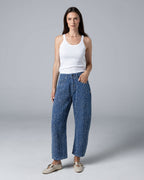 Blue & Gold Textured Half Barrel Jeans | The Lara